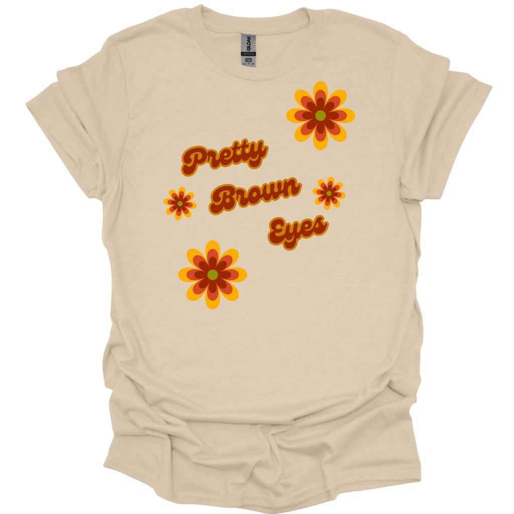 Pretty Brown Eyes Retro T-Shirt – Vintage 70s Daisy Graphic Tee for Gen X Women