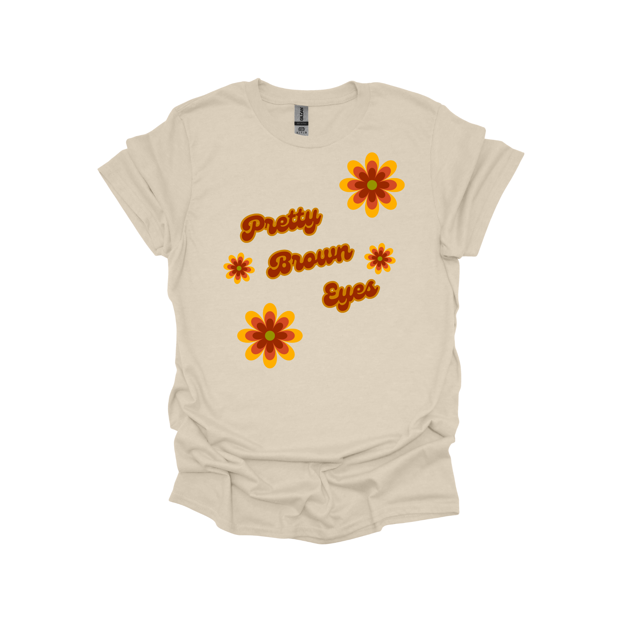 Pretty Brown Eyes Retro T-Shirt – Vintage 70s Daisy Graphic Tee and Sweatshirt for Gen X Women