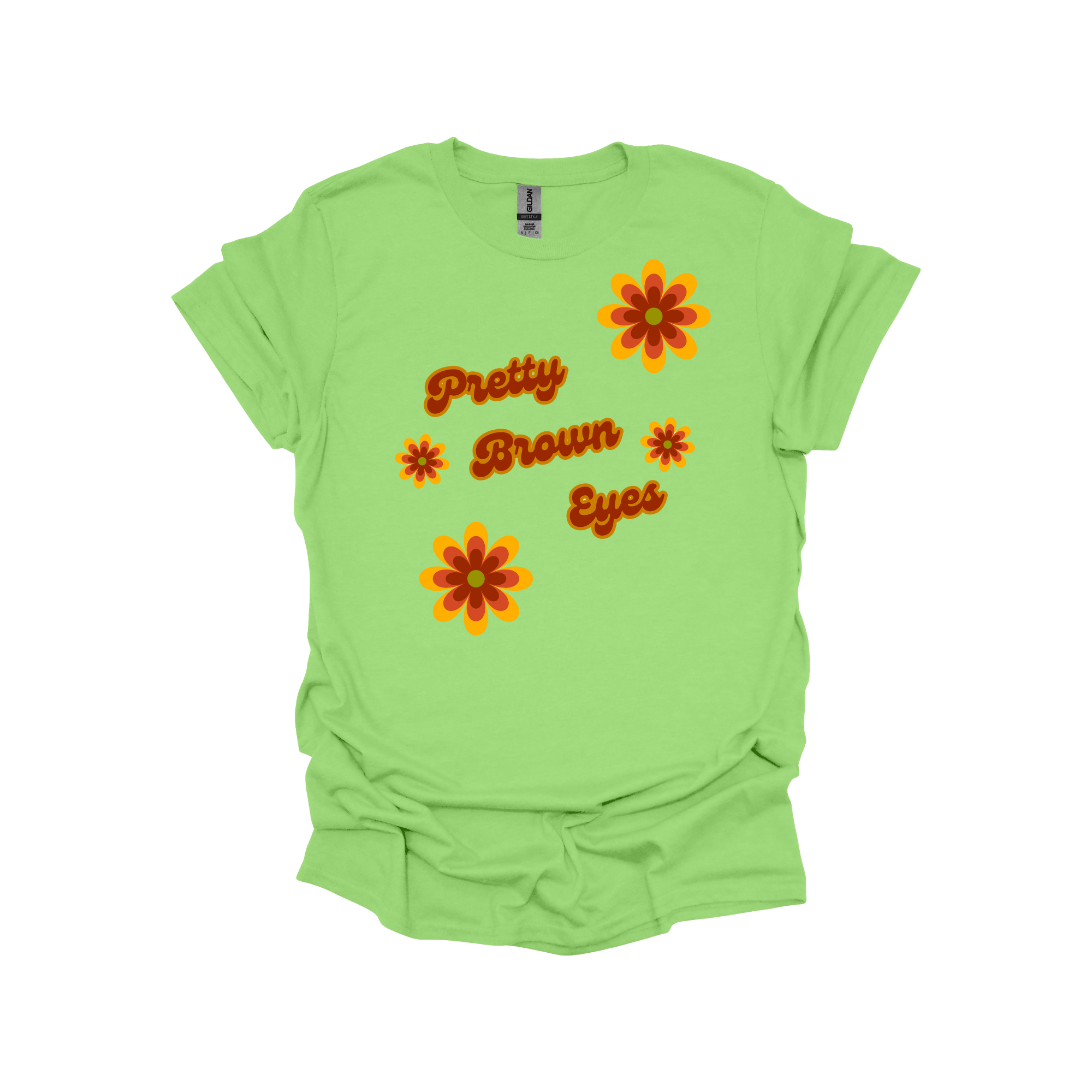 Pretty Brown Eyes Retro T-Shirt – Vintage 70s Daisy Graphic Tee and Sweatshirt for Gen X Women