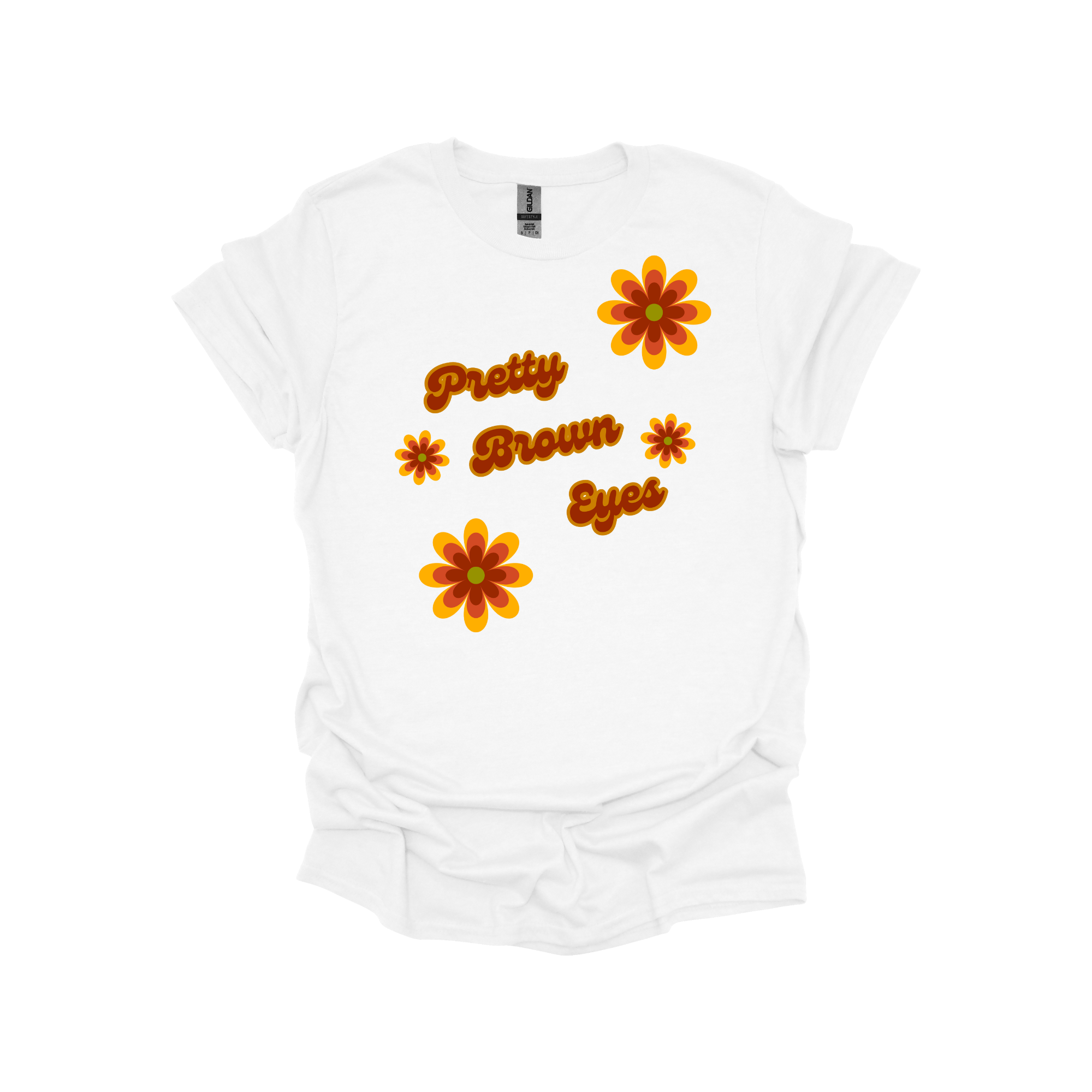 Pretty Brown Eyes Retro T-Shirt – Vintage 70s Daisy Graphic Tee and Sweatshirt for Gen X Women