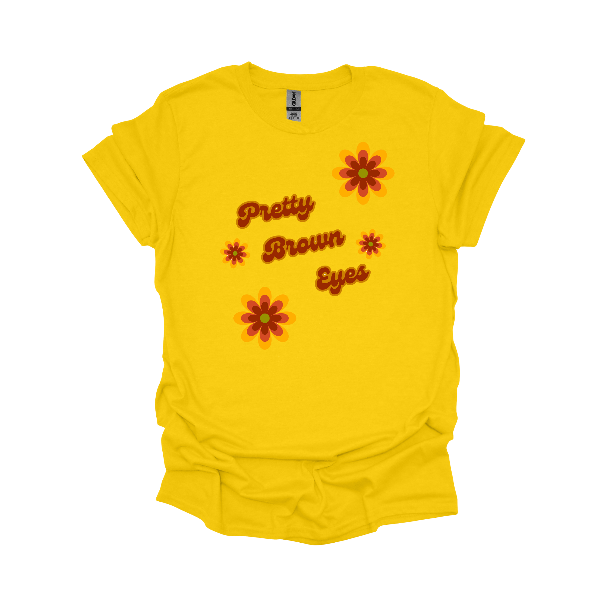 Pretty Brown Eyes Retro T-Shirt – Vintage 70s Daisy Graphic Tee and Sweatshirt for Gen X Women