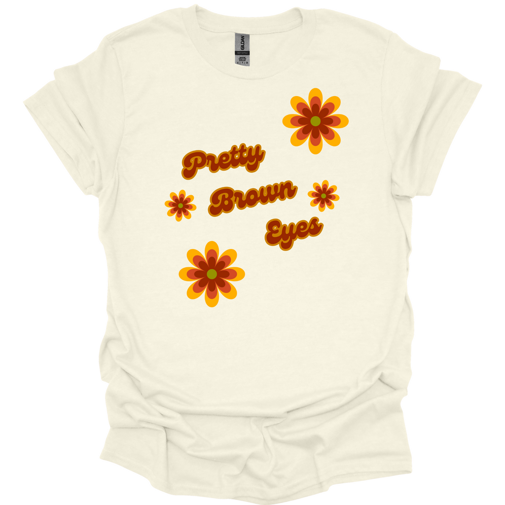 Pretty Brown Eyes Retro T-Shirt – Vintage 70s Daisy Graphic Tee for Gen X Women