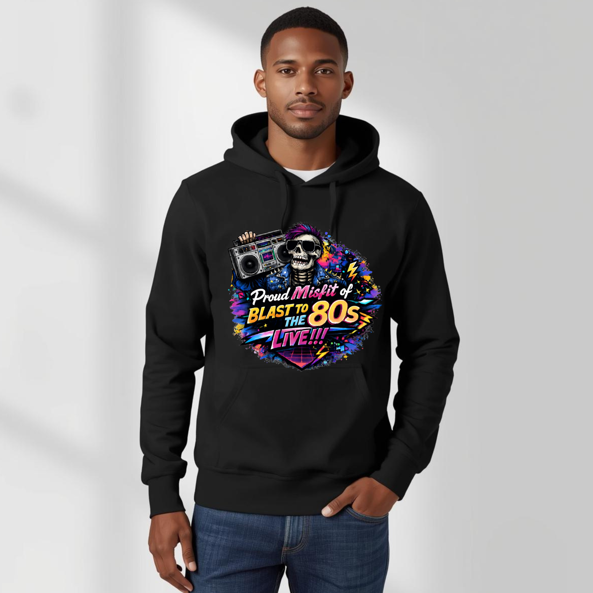 Proud Misfit of the 80s Live Hoodie | Retro Neon Skeleton Hoodie