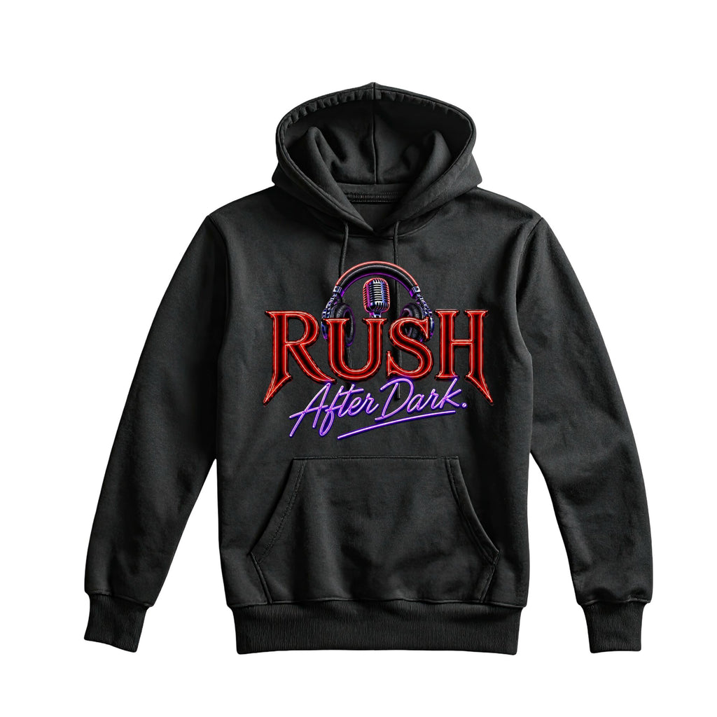 RUSH After Dark Neon Hoodie – Retro DJ Graphic Pullover