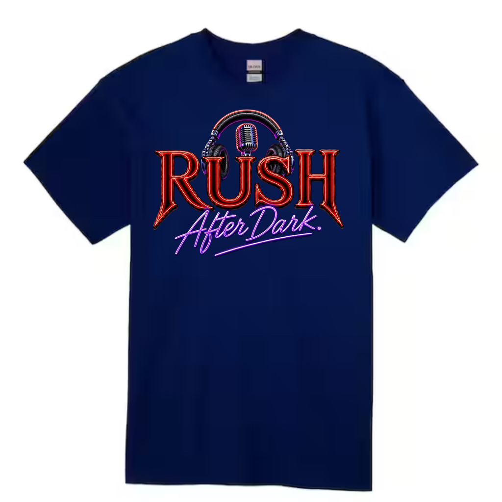 RUSH After Dark Neon Graphic T-Shirt – Retro Radio DJ Vibes Tee
