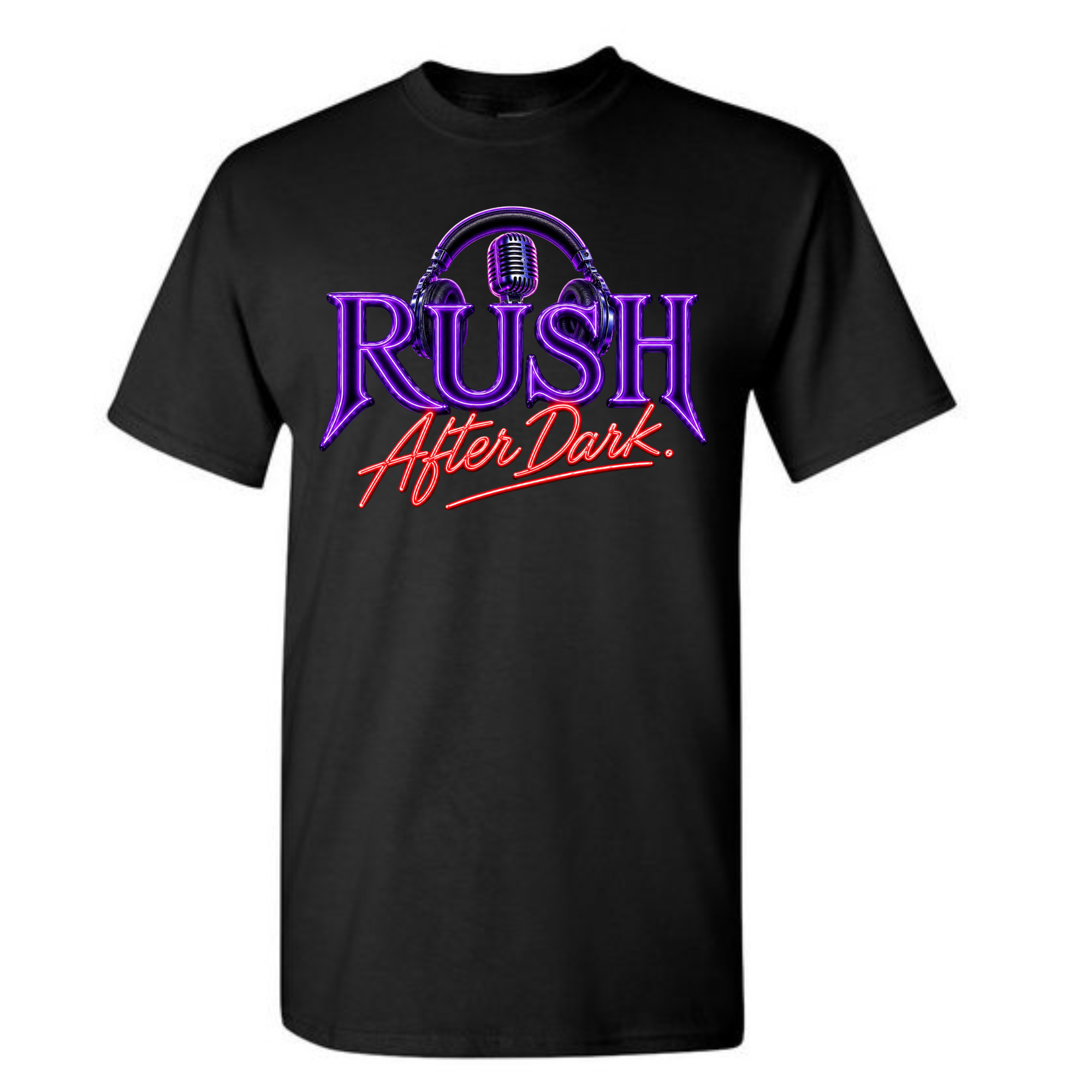 RUSH After Dark Neon Graphic T-Shirt – Retro Radio DJ Vibes Tee