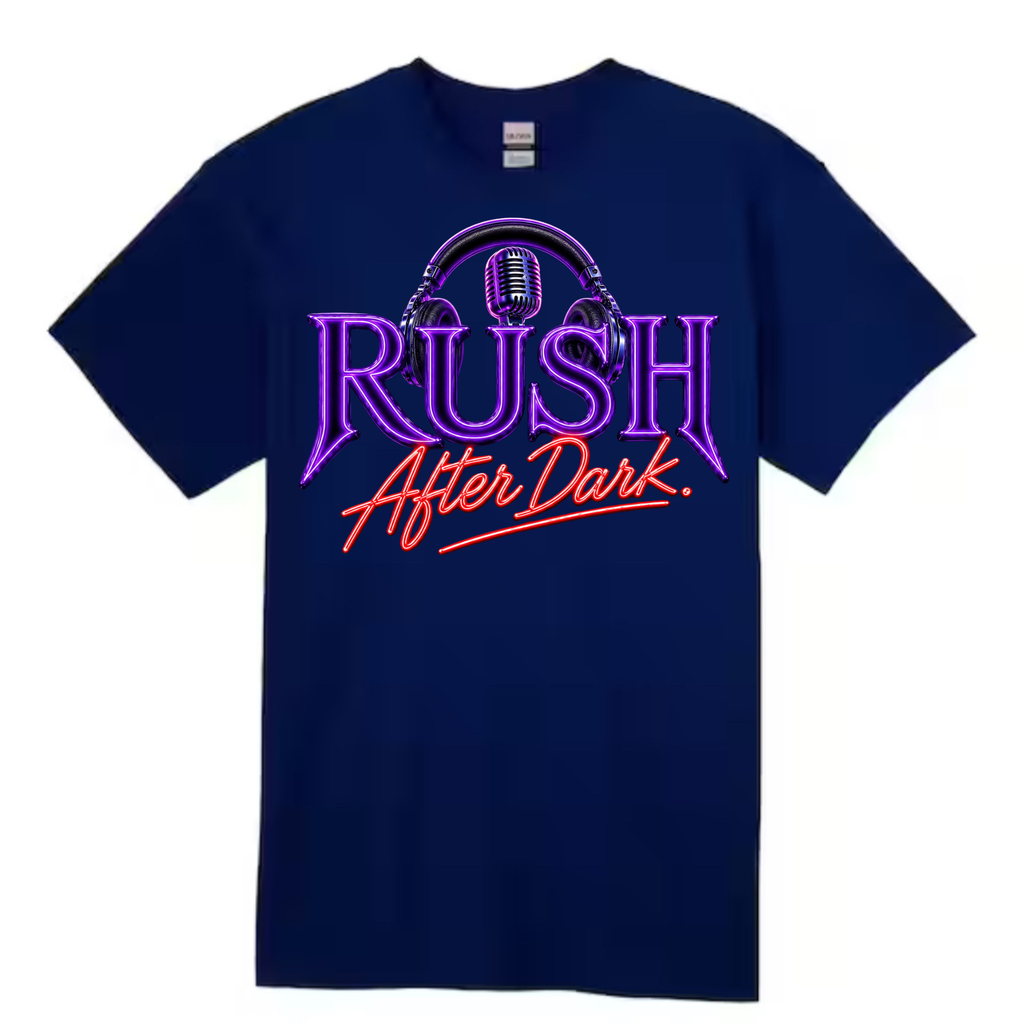 RUSH After Dark Neon Graphic T-Shirt – Retro Radio DJ Vibes Tee