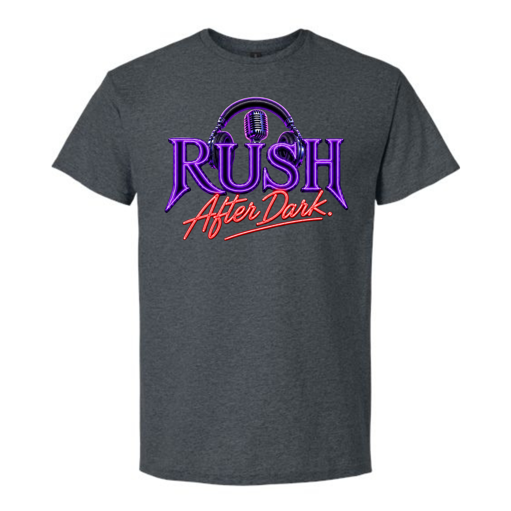RUSH After Dark Neon Graphic T-Shirt – Retro Radio DJ Vibes Tee