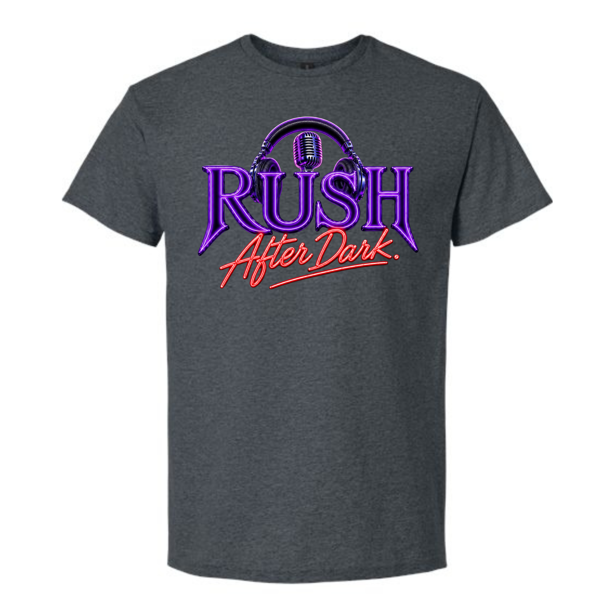 RUSH After Dark Neon Graphic T-Shirt – Retro Radio DJ Vibes Tee