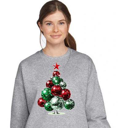 Festive Disco Ball Christmas Tree Sweatshirt for Holiday Fun