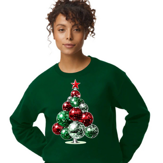 Festive Disco Ball Christmas Tree Sweatshirt for Holiday Fun