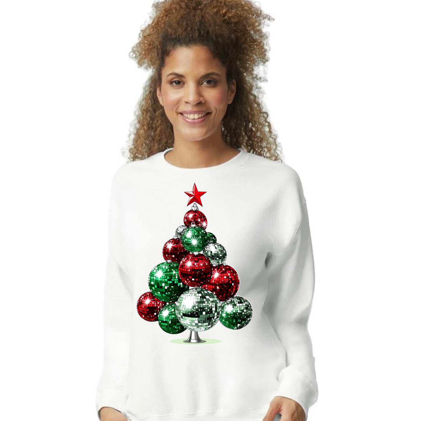 Festive Disco Ball Christmas Tree Sweatshirt for Holiday Fun