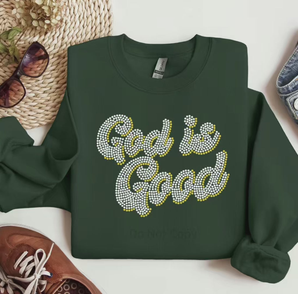 God Is Good Graphic Rhinestone Sweatshirt